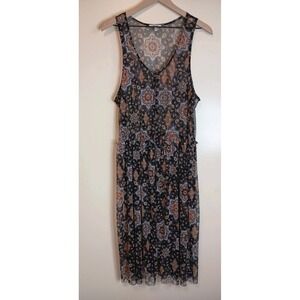 Maurices Navy Sheer Mesh Duster Sleeveless Western Boho Print Button Front Sz 1